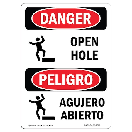 OSHA Danger Sign, Open Hole, 14in X 10in Rigid Plastic